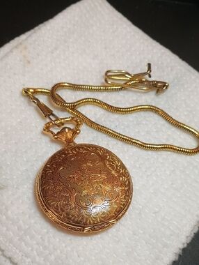 Vintage Timex Gold Tone Full Hunter Pocket Watch with Chain